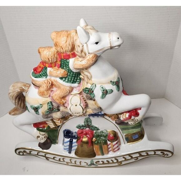 Musial Rocking Horse BEALS PALAIS ROYAL STAGE CHRISTMAS BEARS LARGE PORCELAIN - Picture 8 of 16